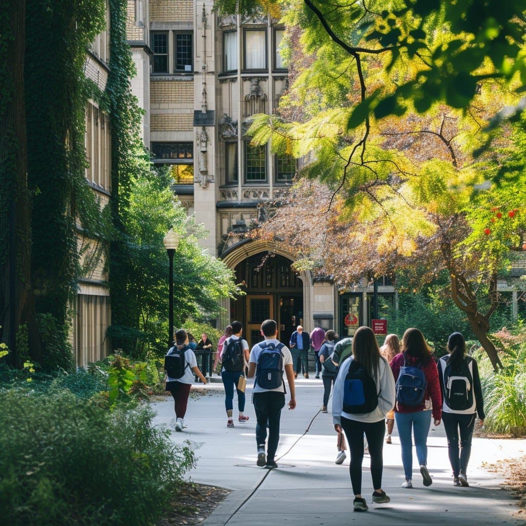 college students walking on campus